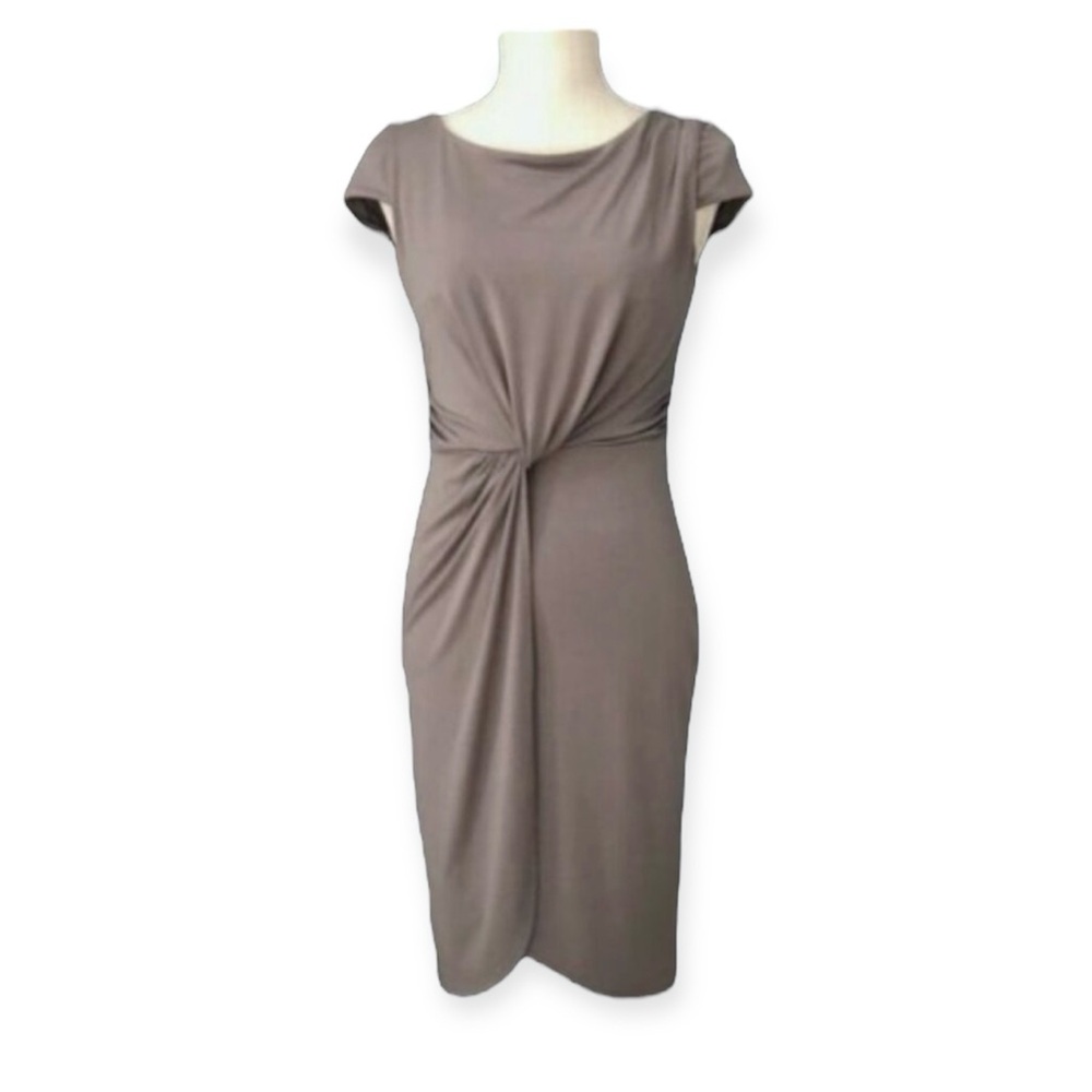 Victoria's Secret Short Sleeve Gray Dress Midi Front Knot Gold Zipper Womens M